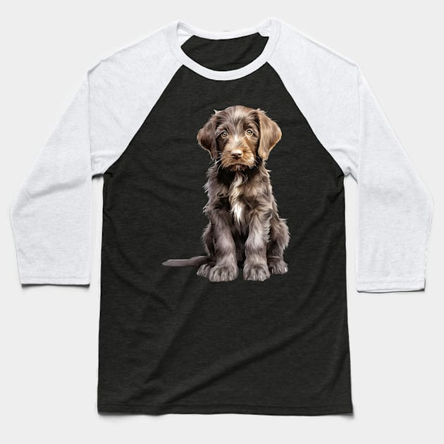 Puppy German Wirehaired Pointer Baseball T-Shirt by DavidBriotArt